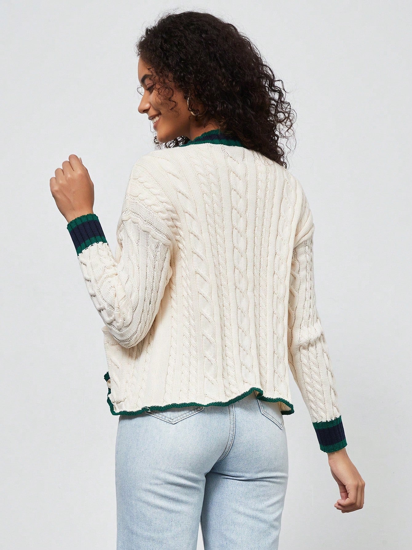 Chaqueta de mujer elegante casual y versatil con cuello en v de punto retorcido y manga larga
