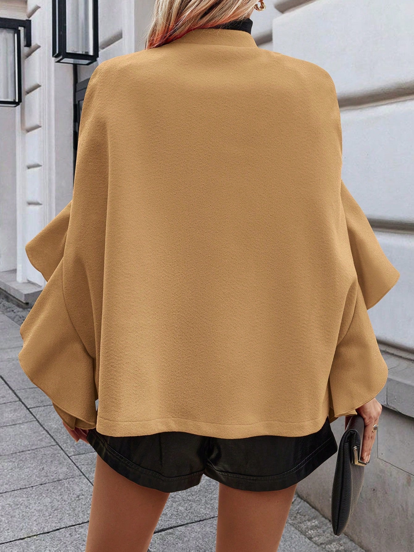 Clasi abrigo de lana elegante con cuello vuelto y abotonadura sencilla, en unicolor, para mujer, para otono/invierno