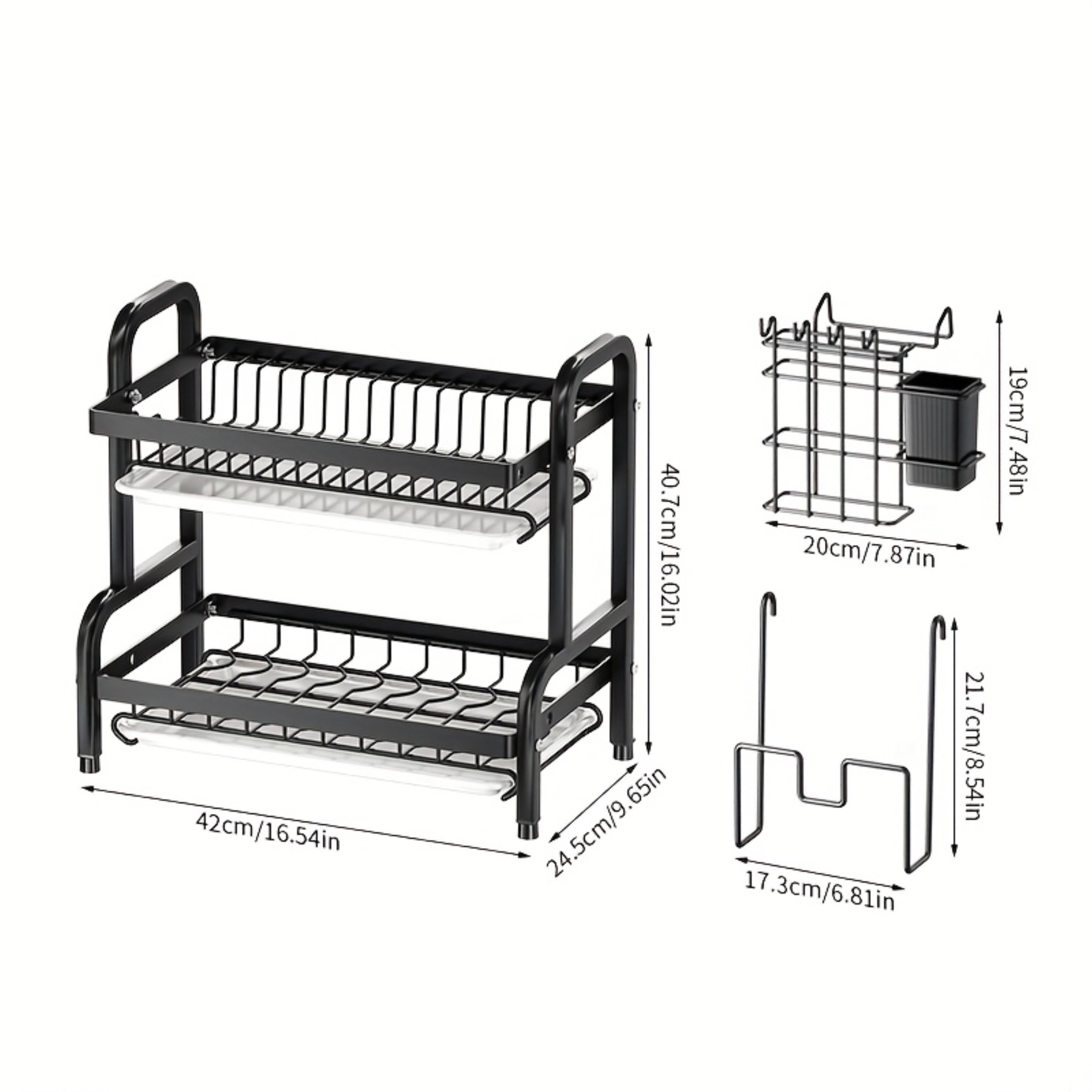 1 Estante de Cocina Grande de Doble Nivel, Organizador Multinivel con Soporte para Cuchillos y Tenedores, Tabla de Cortar, Sin Resbaladuras - Estantería Multifuncional para Boles, Platos y Vajilla, Reemplazo Comercial para Lavavajillas