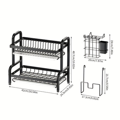 1 Estante de Cocina Grande de Doble Nivel, Organizador Multinivel con Soporte para Cuchillos y Tenedores, Tabla de Cortar, Sin Resbaladuras - Estantería Multifuncional para Boles, Platos y Vajilla, Reemplazo Comercial para Lavavajillas