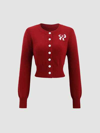 Sweetro cardigan de mujer con cuello redondo, manga larga y botones delanteros con estampado de lazo