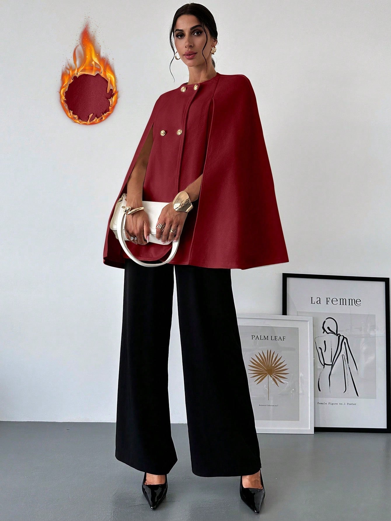 Prive capa/poncho sobrecapa de unicolor elegante y minimalista de color albaricoque para mujer