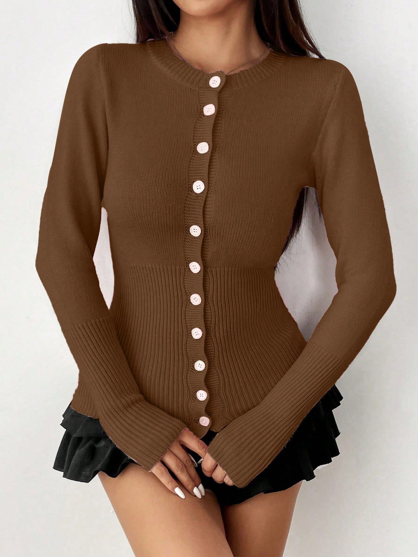 Moosta chaqueta de punto de estilo casual y versatil de color liso para otono/invierno