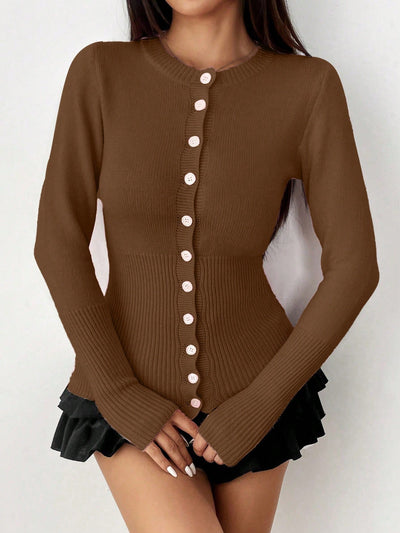 Moosta chaqueta de punto de estilo casual y versatil de color liso para otono/invierno