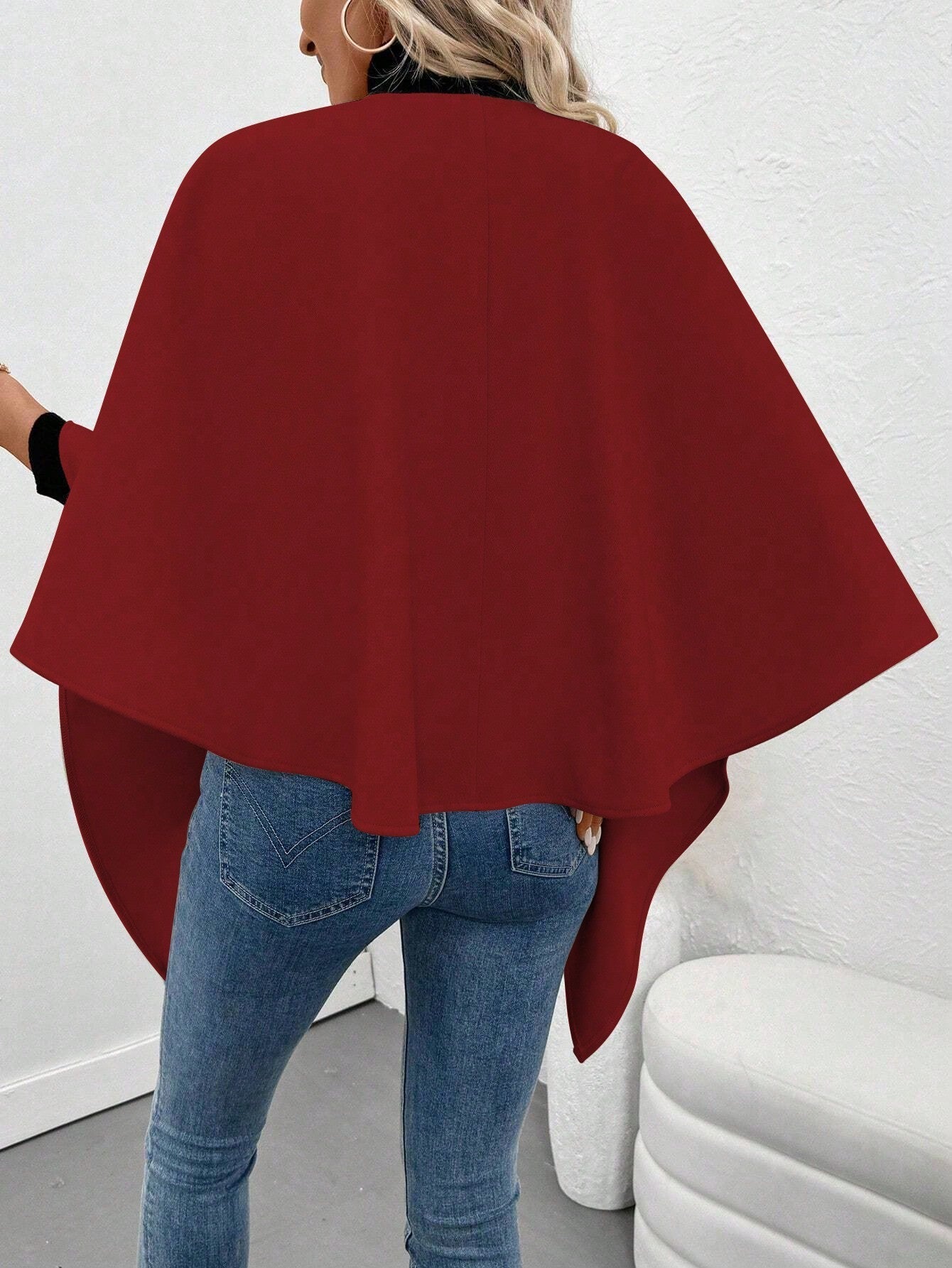 Clasi poncho/capa de mujer de unicolor, chaqueta de lana informal para otono/invierno