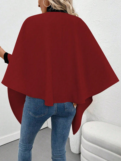 Clasi abrigo de lana de unicolor elegante con cierre envolvente para mujer, para otono/invierno