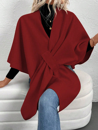Clasi abrigo de lana de unicolor elegante con cierre envolvente para mujer, para otono/invierno