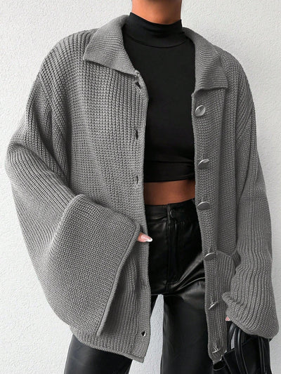 Cardigan de manga larga con botones y cuello para mujer, de estilo minimalista