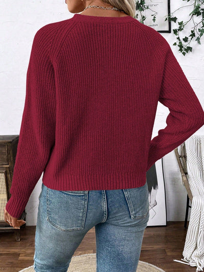 Lune chaqueta de punto de manga larga casual con cuello en v y manga raglan para mujer, con diseno minimalista y ajuste holgado para otono/invierno