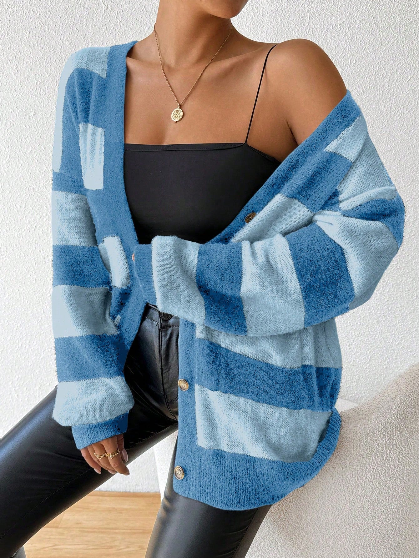Essnce nueva moda sueter de lana de imitacion de vison con rayas para mujer, otono/invierno