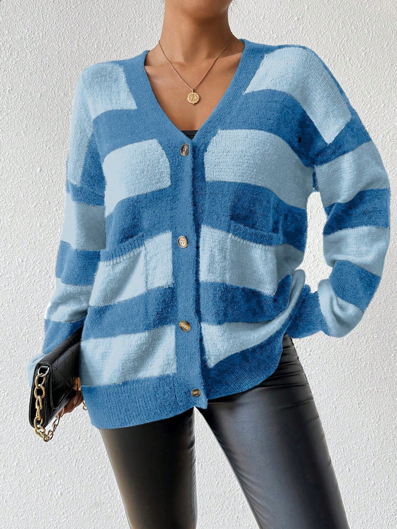 Essnce nueva moda sueter de lana de imitacion de vison con rayas para mujer, otono/invierno