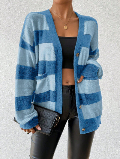 Essnce nueva moda sueter de lana de imitacion de vison con rayas para mujer, otono/invierno
