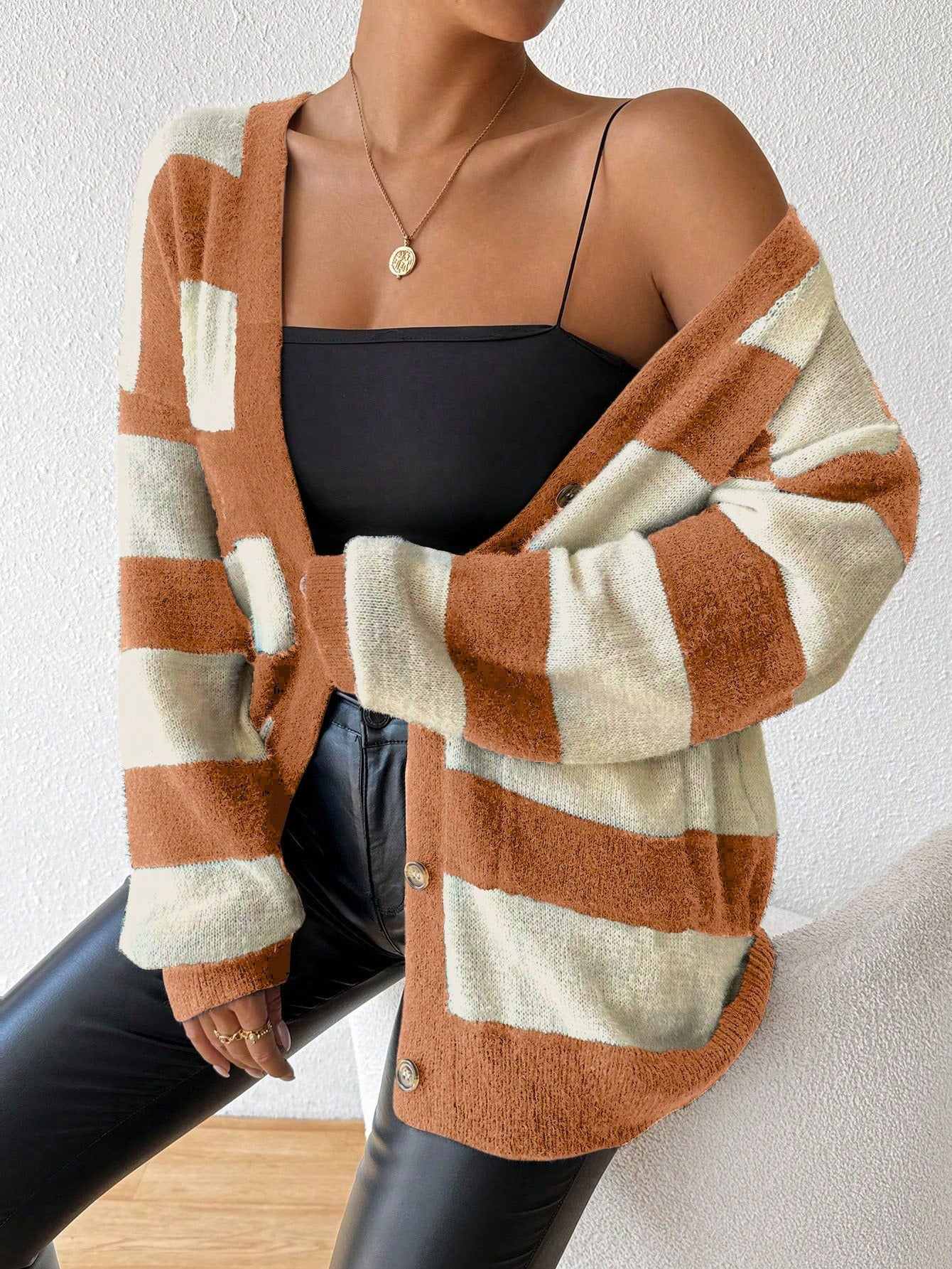 Essnce nueva moda sueter de lana de imitacion de vison con rayas para mujer, otono/invierno
