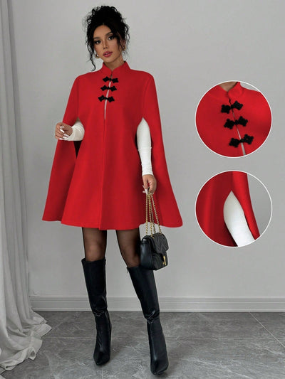 Elenzya capa/capa elegante con cuello de pie, cierre de botones y contraste de color, estilo chino, abrigo grueso de lana para mujer, otono/invierno