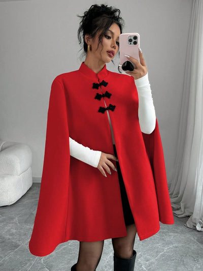 Elenzya capa/capa elegante con cuello de pie, cierre de botones y contraste de color, estilo chino, abrigo grueso de lana para mujer, otono/invierno