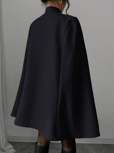 Elenzya capa, poncho y capa con cuello de pie, decoracion de botones con bloque de color en estilo chino, abrigo de lana grueso para mujer, otono/invierno