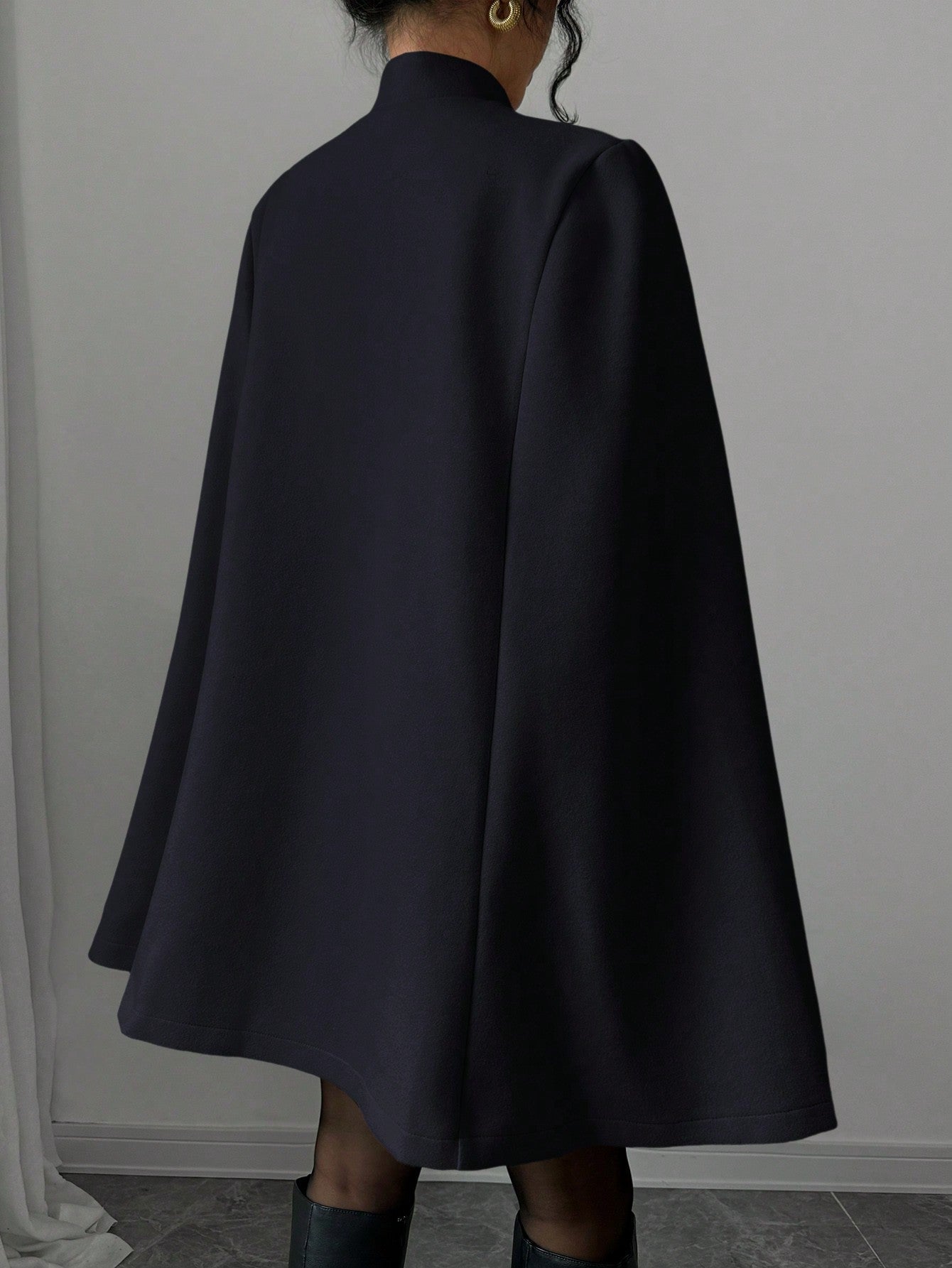 Elenzya abrigo capa elegante con cuello de pie, decoracion de botones y bloque de color con estilo chino para mujeres, tela de lana gruesa, otono/invierno