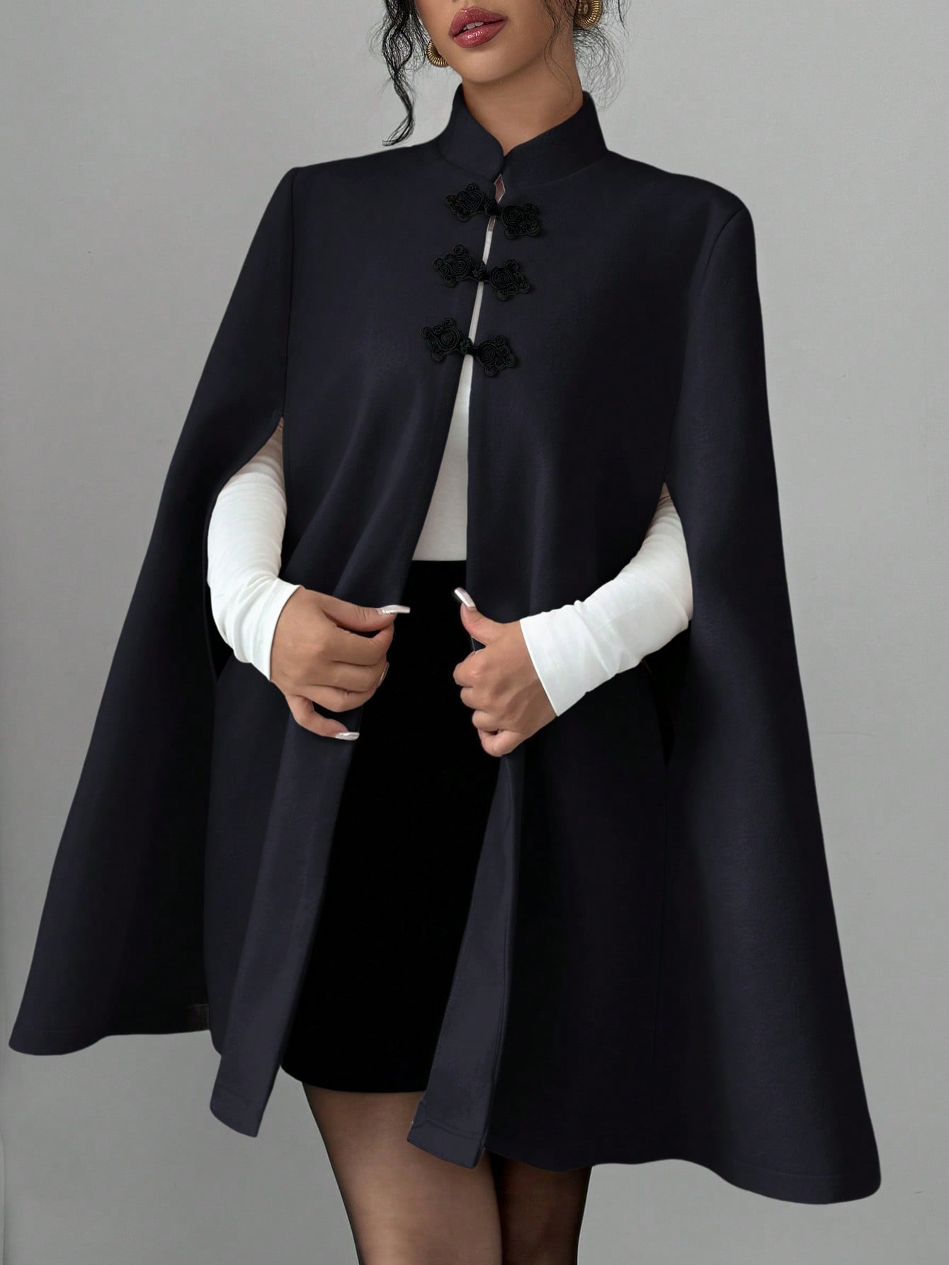 Elenzya capa/capa elegante con cuello de pie, cierre de botones y contraste de color, estilo chino, abrigo grueso de lana para mujer, otono/invierno