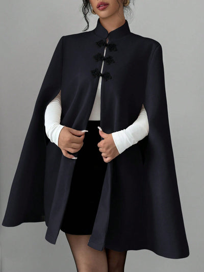 Elenzya capa/capa elegante con cuello de pie, cierre de botones y contraste de color, estilo chino, abrigo grueso de lana para mujer, otono/invierno