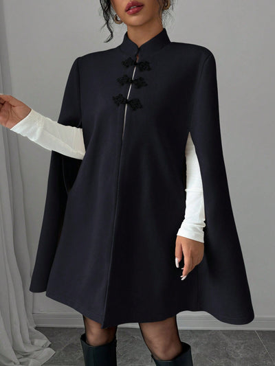 Elenzya capa/capa elegante con cuello de pie, cierre de botones y contraste de color, estilo chino, abrigo grueso de lana para mujer, otono/invierno