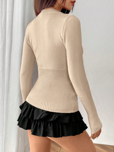 Moosta mujer chaqueta de punto de unicolor con cuello redondo, manga larga, de abotonadura sencilla, versatil y de moda, para otono/invierno