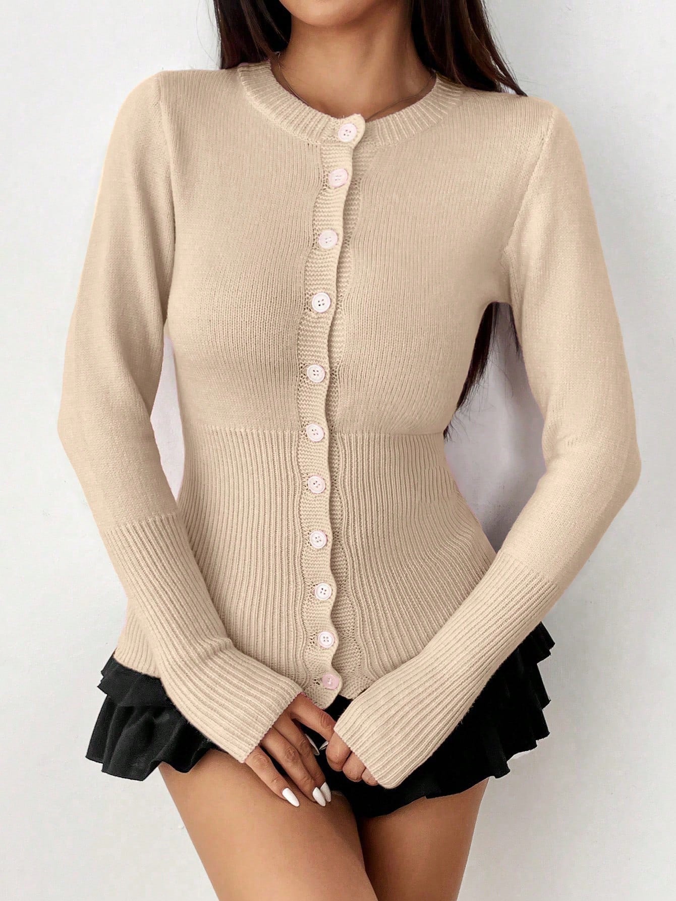 Moosta chaqueta de punto de estilo casual y versatil de color liso para otono/invierno