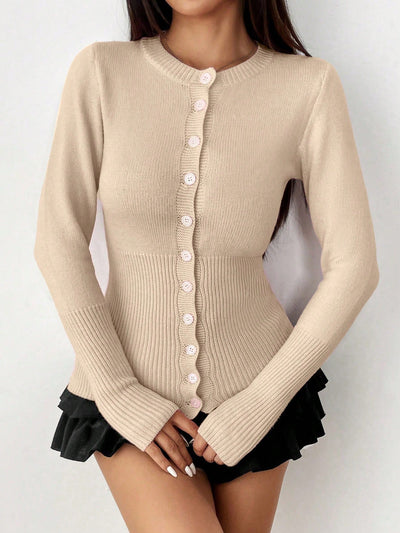 Moosta mujer chaqueta de punto de unicolor con cuello redondo, manga larga, de abotonadura sencilla, versatil y de moda, para otono/invierno