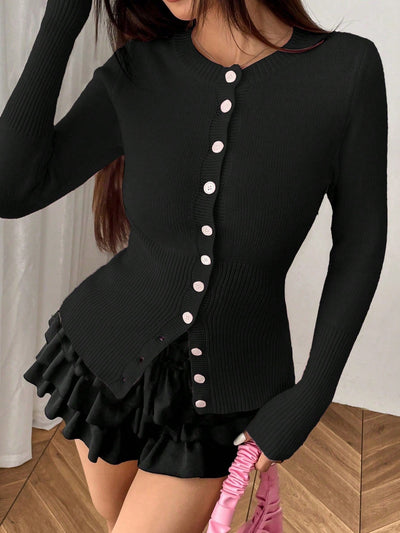 Moosta chaqueta de punto de estilo casual y versatil de color liso para otono/invierno