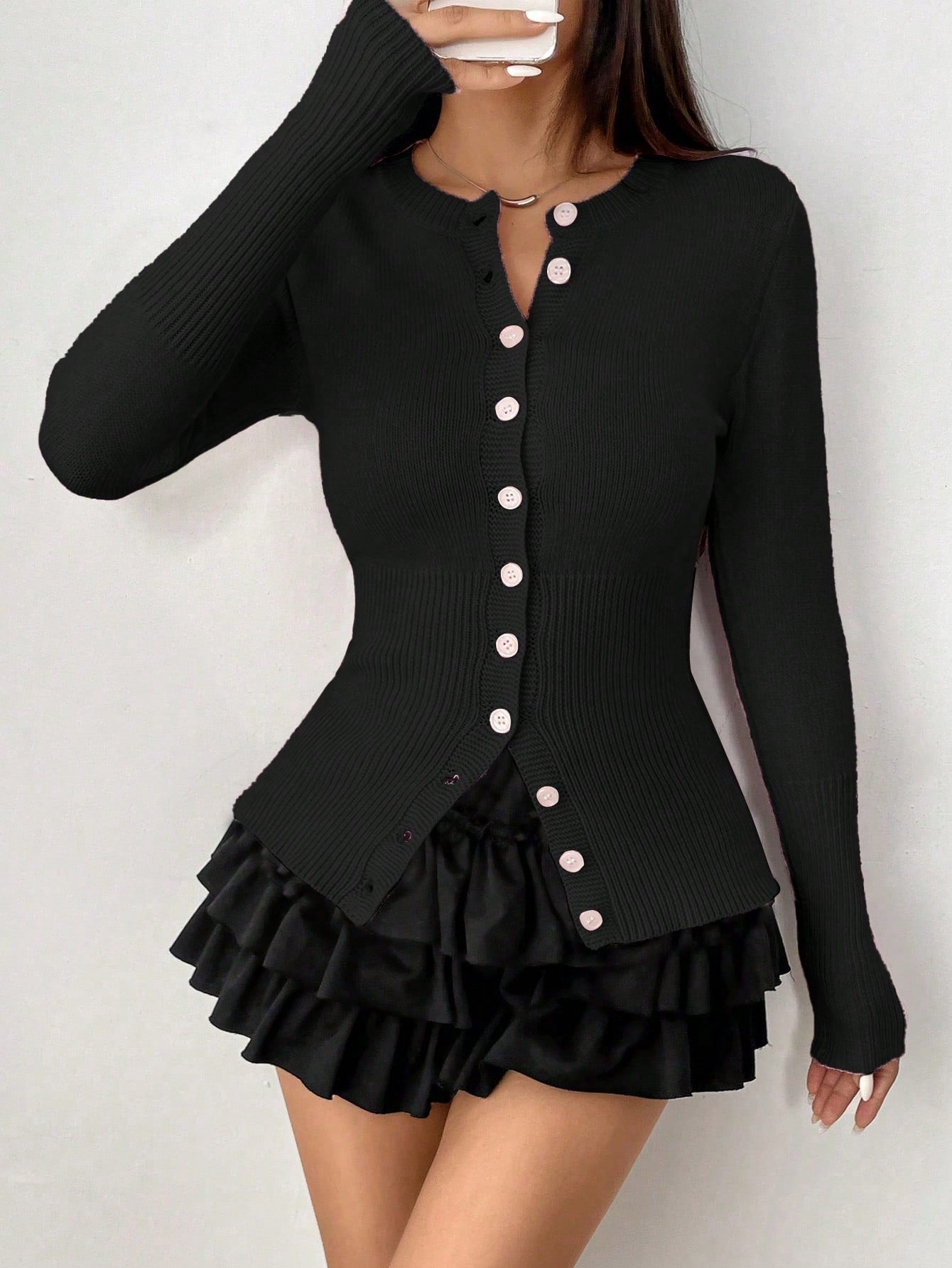 Moosta chaqueta de punto de estilo casual y versatil de color liso para otono/invierno