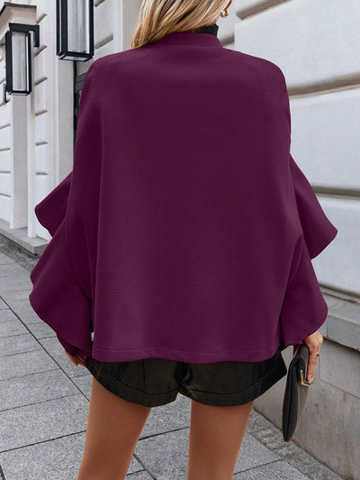 Clasi abrigo de lana elegante con cuello vuelto y abotonadura sencilla, en unicolor, para mujer, para otono/invierno