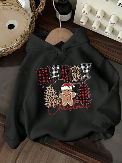 Ezwear jersey holgado de manga larga con estampado de arbol de navidad y texto "feliz navidad" en estilo minimalista y vintage con estampado de leopardo, para mujer