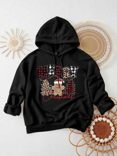 Ezwear jersey holgado de manga larga con estampado de arbol de navidad y texto "feliz navidad" en estilo minimalista y vintage con estampado de leopardo, para mujer