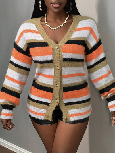 Slayr chaqueta de punto casual con patron asimetrico y contraste de color para mujer
