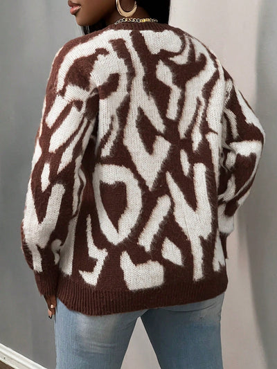 Slayr chaqueta de punto casual con patron asimetrico y contraste de color para mujer