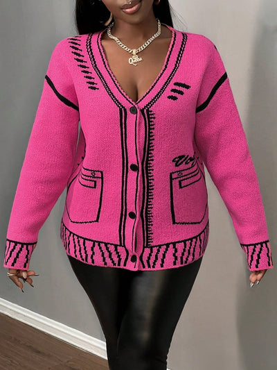 Slayr chaqueta de punto casual con patron asimetrico y contraste de color para mujer