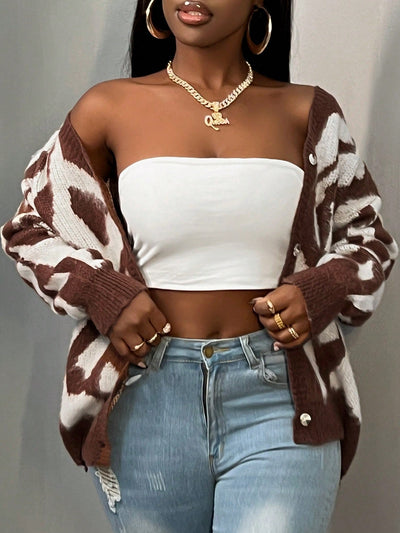 Slayr chaqueta de punto casual con patron asimetrico y contraste de color para mujer