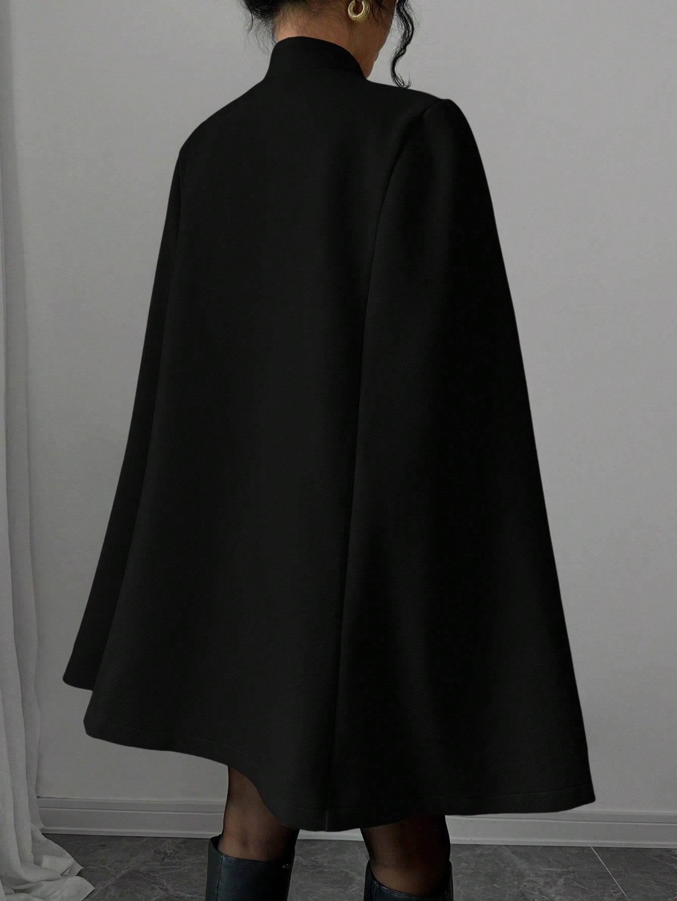 Elenzya abrigo capa elegante con cuello de pie, decoracion de botones y bloque de color con estilo chino para mujeres, tela de lana gruesa, otono/invierno