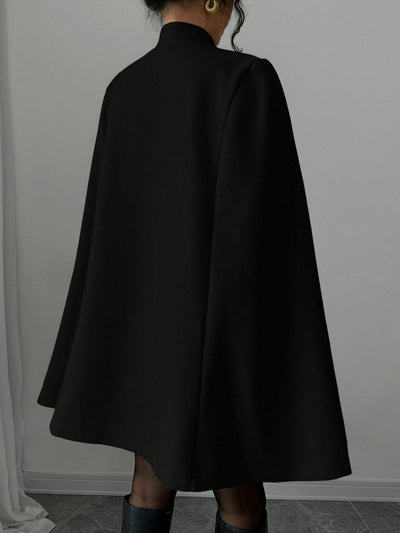 Elenzya capa, poncho y capa con cuello de pie, decoracion de botones con bloque de color en estilo chino, abrigo de lana grueso para mujer, otono/invierno