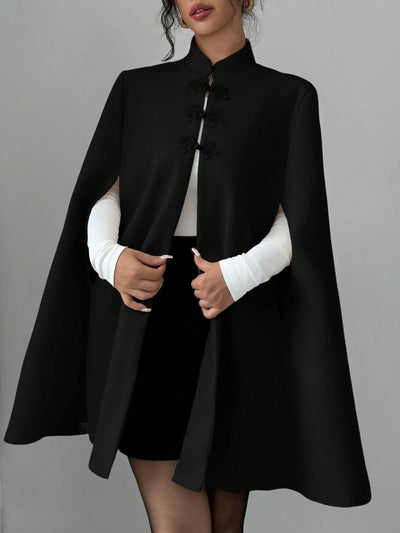 Elenzya capa/capa elegante con cuello de pie, cierre de botones y contraste de color, estilo chino, abrigo grueso de lana para mujer, otono/invierno