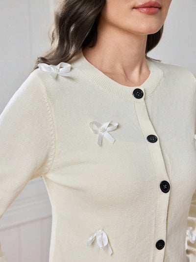 Modely cardigan elegante casual con lazo y boton para ir al trabajo para mujeres