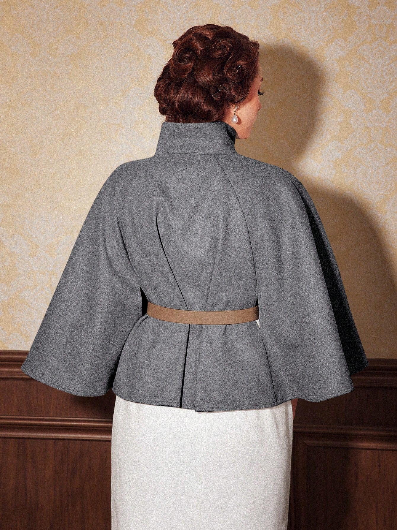 Vintamour abrigo capa elegante con cuello de pie de unicolor para mujer, para otono/invierno