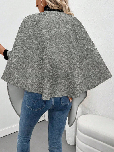 Clasi abrigo de lana de unicolor elegante con cierre envolvente para mujer, para otono/invierno