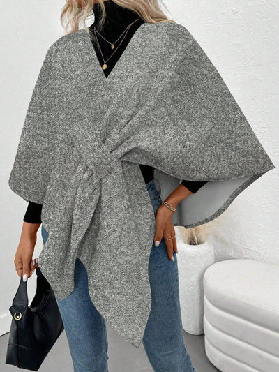 Clasi abrigo de lana de unicolor elegante con cierre envolvente para mujer, para otono/invierno