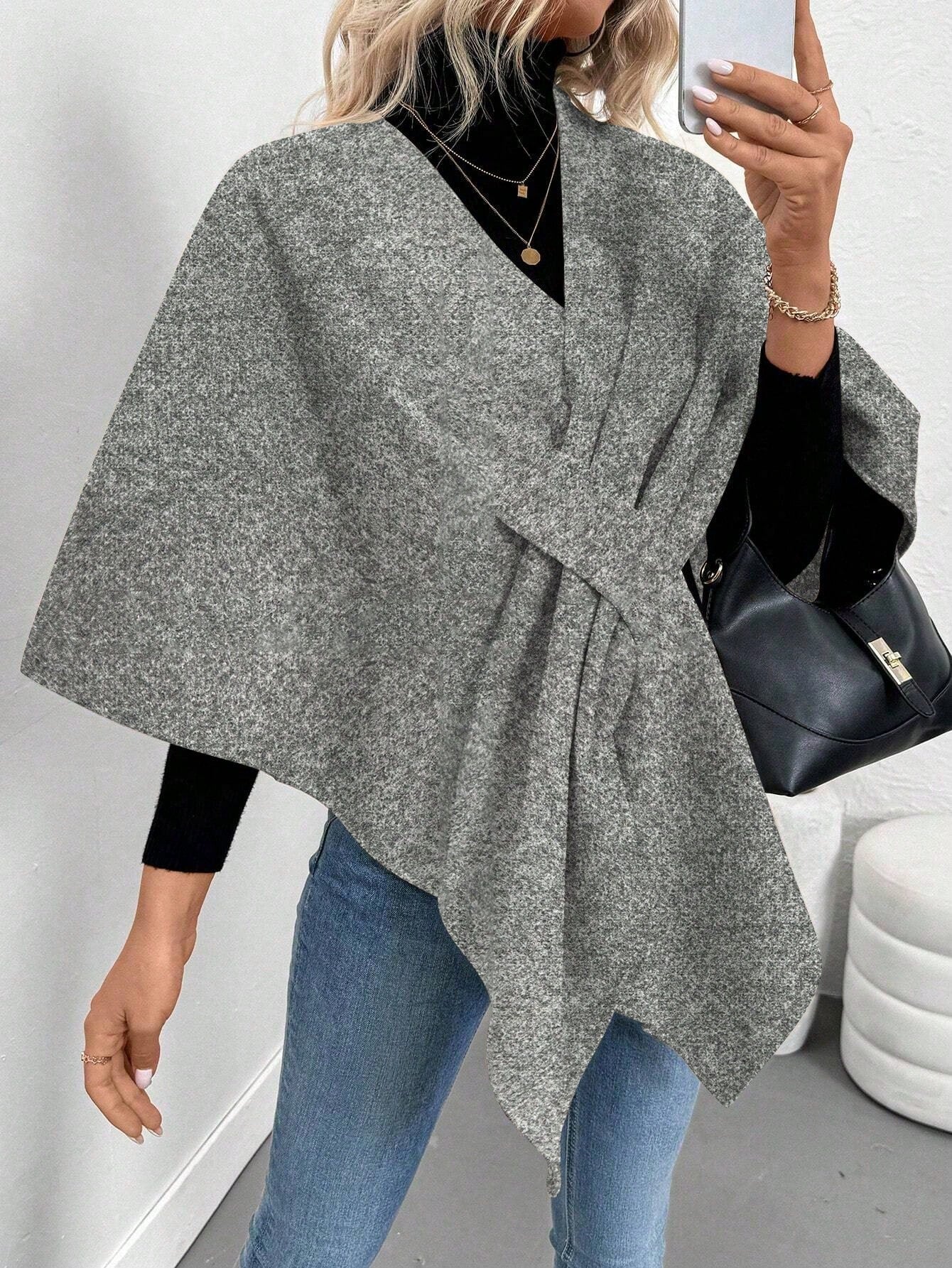 Clasi poncho/capa de mujer de unicolor, chaqueta de lana informal para otono/invierno