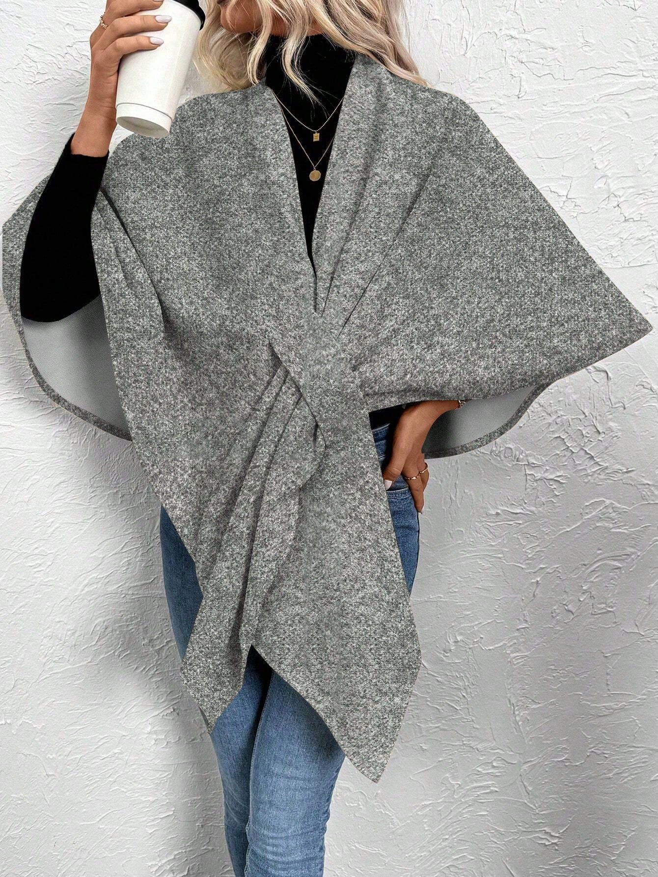 Clasi poncho/capa de mujer de unicolor, chaqueta de lana informal para otono/invierno
