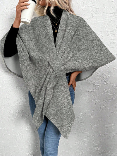 Clasi abrigo de lana de unicolor elegante con cierre envolvente para mujer, para otono/invierno