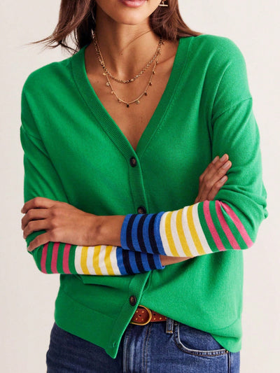 Cardigan a rayas para mujer con cuello en v, manga larga y abotonado, tops de punto para otono y ropa urbana
