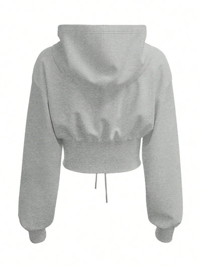 Ezwear sudadera con capucha de mujer color verde oliva con estampado de letras y amarre cruzado al frente