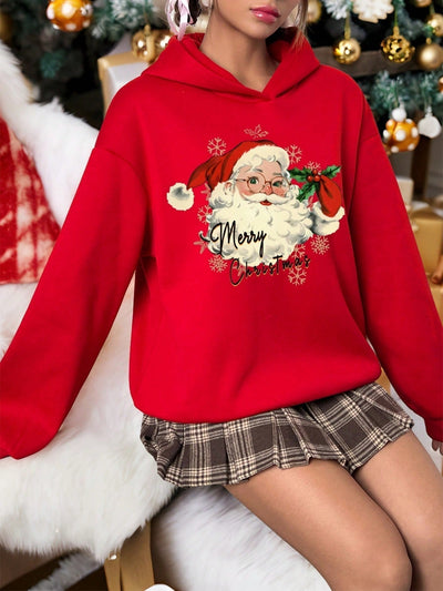 Ezwear jersey holgado de manga larga con estampado de arbol de navidad y texto "feliz navidad" en estilo minimalista y vintage con estampado de leopardo, para mujer