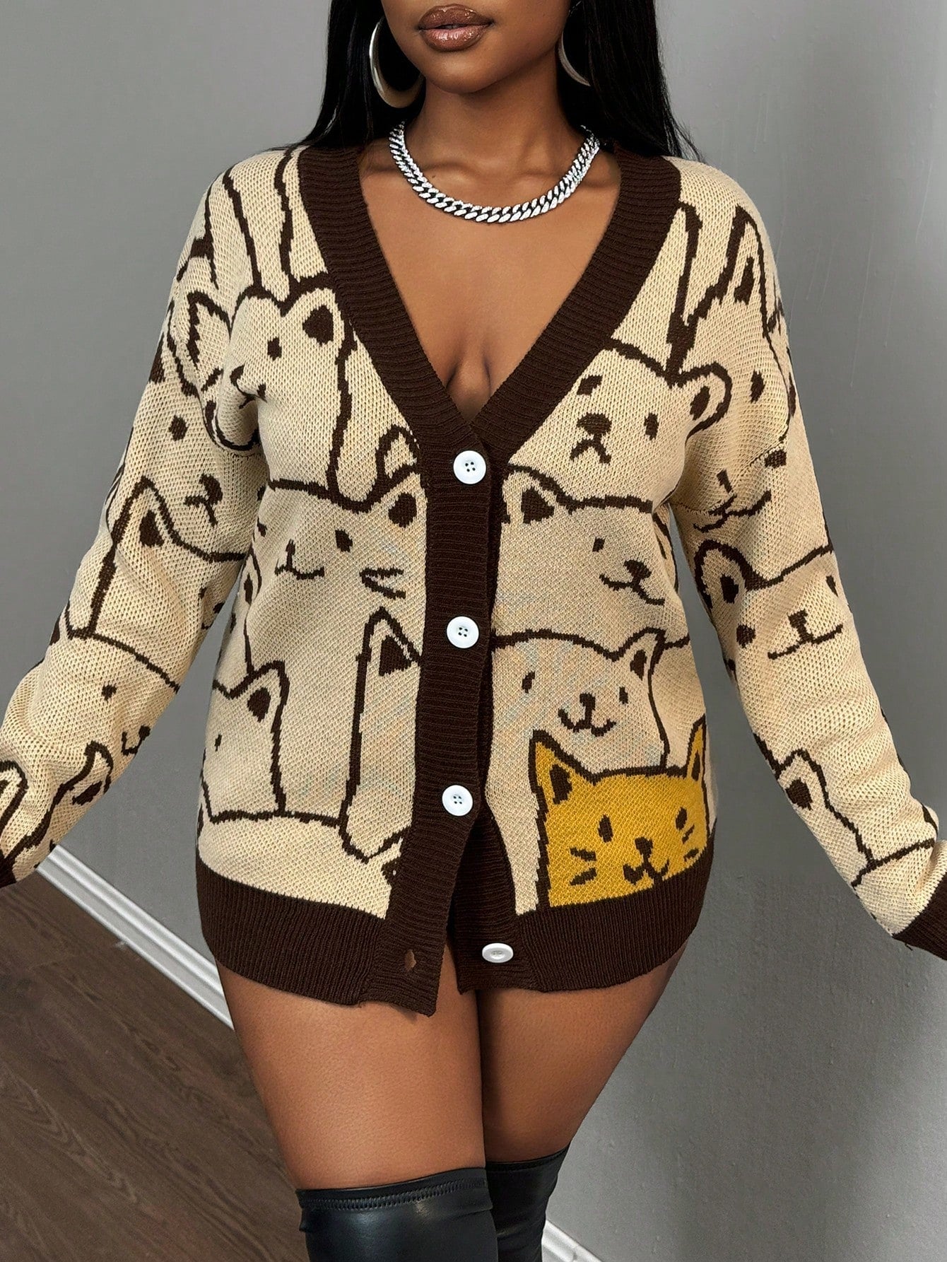Slayr chaqueta de punto casual con patron asimetrico y contraste de color para mujer